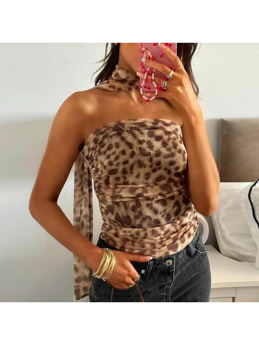 Women's Brown and Multi Crop-top